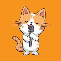 carino cartone animato gatto cantando un' canzone con un' microfono. vettore illustrazione