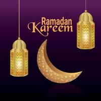 biglietto di auguri invito festival islamico di ramadan kareem con luna dorata vettore