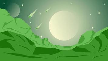 scienza finzione paesaggio vettore illustrazione. verde finzione pianeta paesaggio sfondo. Luna nel verde pianeta. scienza finzione vettore per sfondo, sfondo, Schermo o illustrazione