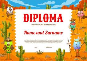 bambini diploma con cartone animato cowboy vitamina personaggio vettore