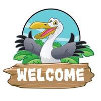 gabbiano uccello cartone animato logo con vacanza tropicale sentire vettore