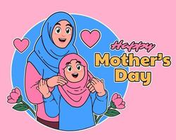 contento madri giorno, musulmano madre e figlia indossare hijab vettore