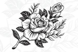 Vintage ▾ bellissimo fiori rosa elementi fiori mazzo stelo per tatuaggio mano disegnato stile vettore