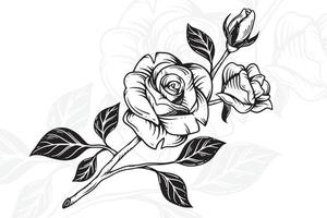 Vintage ▾ bellissimo fiori rosa elementi fiori mazzo stelo per tatuaggio mano disegnato stile vettore