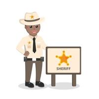 sceriffo africano con sceriffo cartello design personaggio su bianca sfondo vettore