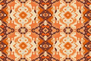 tessuto tessile ikat geometrico folclore ornamento senza soluzione di continuità modello arancia tono. astratto grafico linea etnico tradizionale popolare antico tribale moderno ornato lusso elegante minimo Vintage ▾ retrò stile. vettore