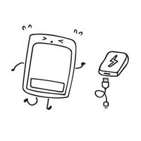 mano disegnato bambini disegno divertente Telefono ricarica con energia banca cartone animato animale portafortuna personaggio vettore illustrazione colore bambini cartone animato clipart