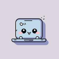 carino kawaii il computer portatile chibi portafortuna vettore cartone animato stile