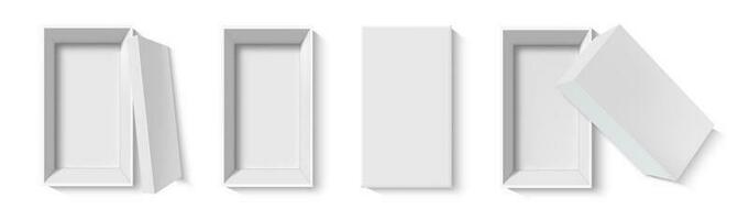 bianca cartone pacchetto scatola modello. realistico vuoto scatola modello per Prodotto confezione isolato su bianca sfondo. vettore illustrazione