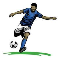 mano disegnato calcio giocatore calciando il palla vettore