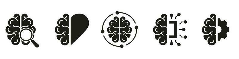 artificiale intelligenza glifo simbolo su bianca sfondo. Tech scienza, brainstorming, conoscenza nero silhouette icona. umano cervello e ai solido pittogramma collezione. isolato vettore illustrazione