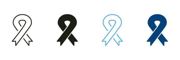 supporto persone con prostata cancro. tolleranza, solidarietà campagna nero e blu pittogramma. cancro nastro linea e silhouette icona impostare. hiv consapevolezza simbolo collezione. isolato vettore illustrazione.