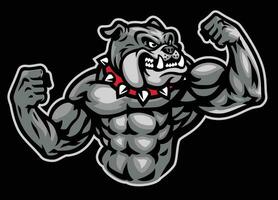 bulldog portafortuna logo con grande bodybuilder corpo vettore