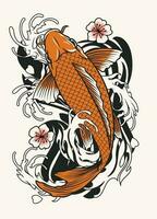 disegno del tatuaggio di pesce koi vettore