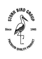 cicogna uccello in piedi Vintage ▾ logo distintivo vettore