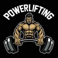powerlifting logo con muscolo uomo hold il manubrio vettore