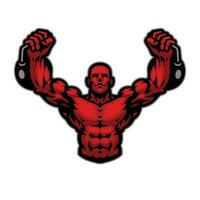bodybuilder portafortuna logo sollevamento il kettlebell vettore