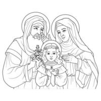 santo anna, santo Gioacchino e il bambino vergine Maria vettore illustrazione schema monocromatico