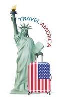 statua della libertà con bagagli bandiera america usa vettore