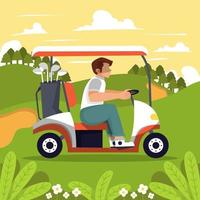 uomo alla guida di golf cart vettore