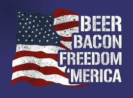 birra Bacon pistole e libertà, Stati Uniti d'America bandiera maglietta. vettore