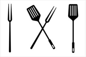 barbecue utensili spatola e forchetta silhouette logo icona vettore