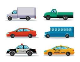 impostato di auto veicoli trasporto nel piatto stile vettore illustrazione