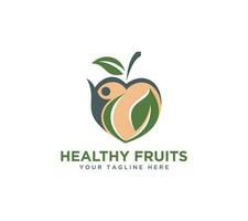 salutare frutta logo con fitness, dieta e vitamina frutta. su bianca sfondo, vettore illustrazione.