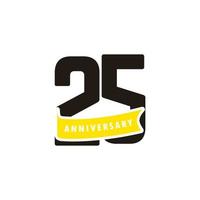 Numero di anniversario di 25 anni con l'illustrazione di progettazione del modello di vettore di celebrazione del nastro giallo