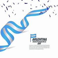 felice celebrazione del giorno dell'indipendenza argentina, poster, illustrazione di progettazione del modello di vettore della bandiera del nastro