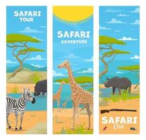 safari a caccia. cartone animato africano animali a savana vettore