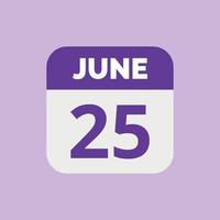 icona della data del calendario del 25 giugno vettore