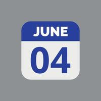 icona della data del calendario del 4 giugno vettore