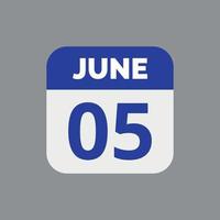 icona della data del calendario del 5 giugno vettore