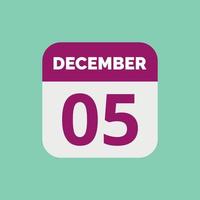 icona della data del calendario del 5 dicembre vettore