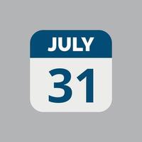icona della data del calendario del 31 luglio vettore