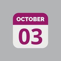 ottobre 3 calendario Data icona vettore