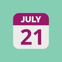 icona della data del calendario del 21 luglio vettore