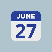 icona della data del calendario del 27 giugno vettore