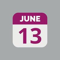 icona della data del calendario del 13 giugno vettore
