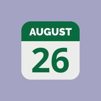 icona della data del calendario del 26 agosto vettore