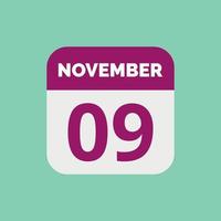 icona della data del calendario del 9 novembre vettore