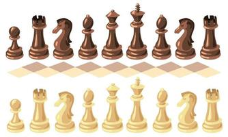 un' scacchi impostato di Marrone e bianca pezzi con un' schizzo di un' scacchi tavola. vettore illustrazione. scacchi cartone animato. gioco pezzi. semplice di legno scacchi. collezione di il totale impostato