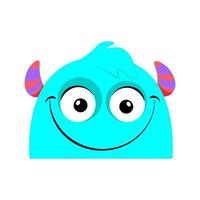 carino blu sorridente mostro con corna vettore