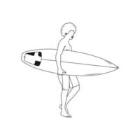 surfer con un' tavola da surf. mano disegnato vettore illustrazione.