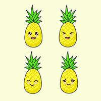 vettore illustrazione grafico di cartone animato carino ananas frutta con diverso espressioni