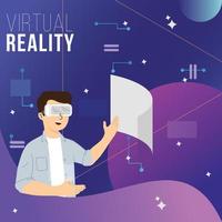 virtuale la realtà concetto manifesto con maschio cartone animato indossare bicchieri vettore illustrazione