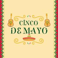 colorato cinco de mayo manifesto con mariachi cappello e chitarre vettore illustrazione