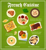 francese cucina menù, cibo di Francia per ristorante vettore