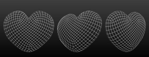 icone di 3d wireframe cuore forma vettore